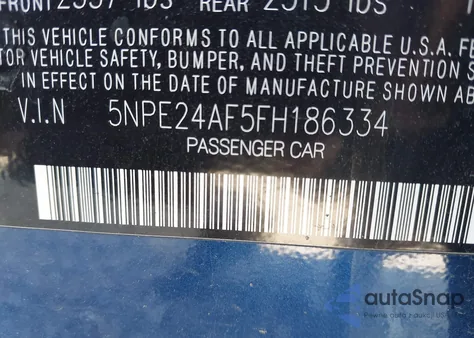2015 Hyundai Sonata Se from USA, damaged, VIN 5NPE24AF5FH186334